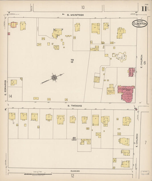 Sanborn Fire Insurance Map from Elberton, Elbert County, Georgia (1922), Sheet #0011 - Historic Sanborn Fire Insurance Map Print, vintage old map wall art, antique decor, genealogy gift, Georgia Georgia map