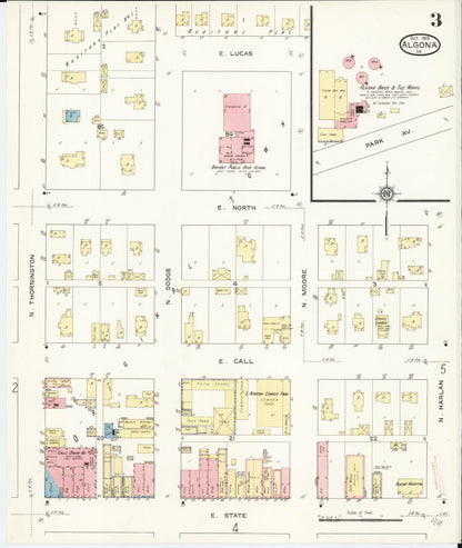 Sanborn Fire Insurance Map from Algona, Kossuth County, Iowa (1913), Sheet #0003 - Historic Sanborn Fire Insurance Map Print, vintage old map wall art