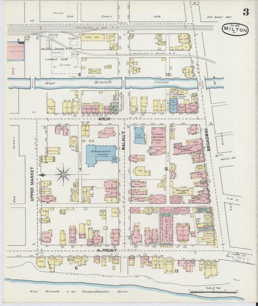 Sanborn Fire Insurance Map from Milton, Northumberland County, Pennsylvania (1890), Sheet #0003 - Historic Sanborn Fire Insurance Map Print, vintage old map wall art, antique decor, genealogy gift, Pennsylvania Pennsylvania map