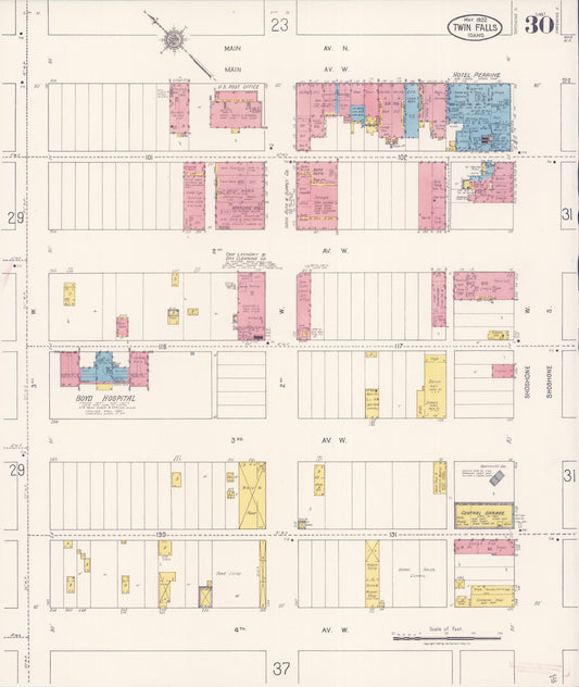 Sanborn Fire Insurance Map from Twin Falls, Twin Falls County, Idaho (1922), Sheet #0029 - Historic Sanborn Fire Insurance Map Print, vintage old map wall art, antique decor, genealogy gift, Falls Idaho map