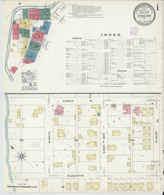 Sanborn Fire Insurance Map from Covington, Independent Cities, Virginia (1907), Sheet #0001 - Complete Map Set gallery image, historic Sanborn map, vintage wall art, Virginia Virginia