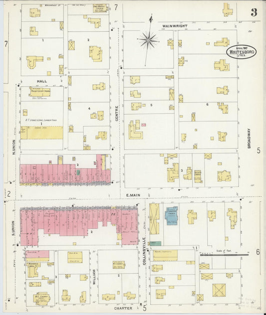 Sanborn Fire Insurance Map from Whitesboro, Grayson County, Texas (1907), Sheet #0003 - Historic Sanborn Fire Insurance Map Print, vintage old map wall art, antique decor, genealogy gift, Texas Texas map