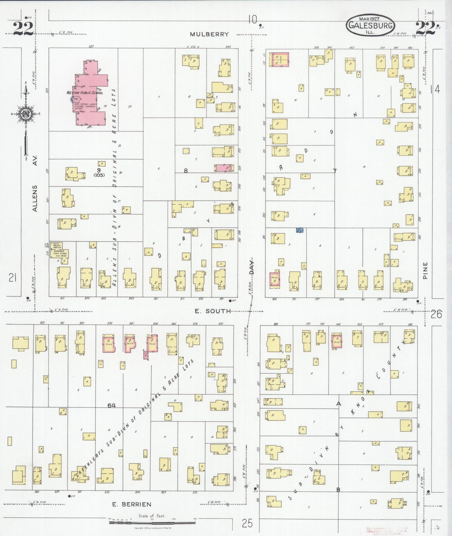 Sanborn Fire Insurance Map from Galesburg, Knox County, Illinois (1927), Sheet #0022 - Complete Map Set gallery image, historic Sanborn map, vintage wall art, Illinois Illinois