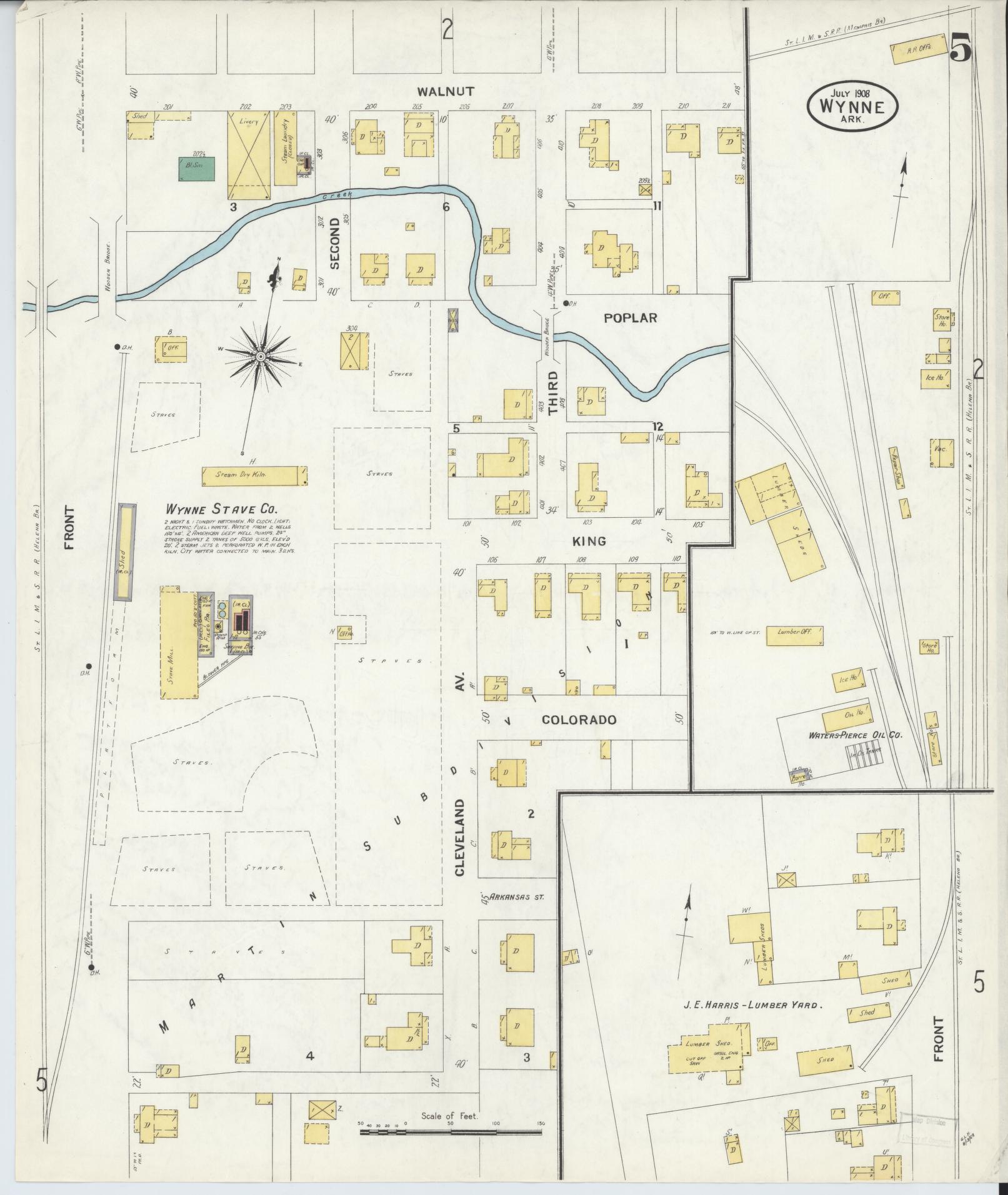 Sanborn Fire Insurance Map from Wynne, Cross County, Arkansas (1908), Sheet #0005 - Historic Sanborn Fire Insurance Map Print, vintage old map wall art, antique decor, genealogy gift, Arkansas Arkansas map