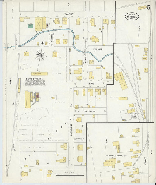 Sanborn Fire Insurance Map from Wynne, Cross County, Arkansas (1908), Sheet #0005 - Historic Sanborn Fire Insurance Map Print, vintage old map wall art, antique decor, genealogy gift, Arkansas Arkansas map