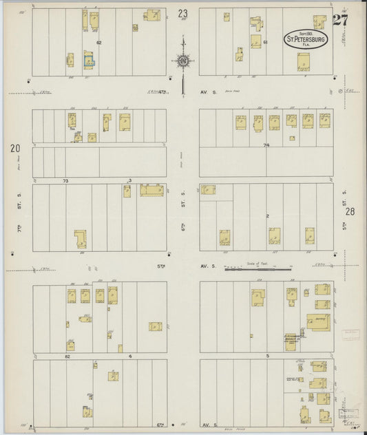 Sanborn Fire Insurance Map from Saint Petersburg, Pinellas County, Florida (1913), Sheet #0027 - Historic Sanborn Fire Insurance Map Print, vintage old map wall art, antique decor, genealogy gift, Florida Florida map