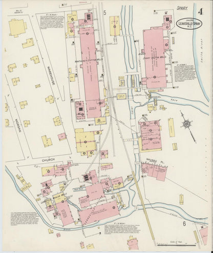 Sanborn Fire Insurance Map from Leaksville-spray, Rockingham County, North Carolina (1915), Sheet #0004 - Historic Sanborn Fire Insurance Map Print, vintage old map wall art, antique decor, genealogy gift, North Carolina North Carolina map