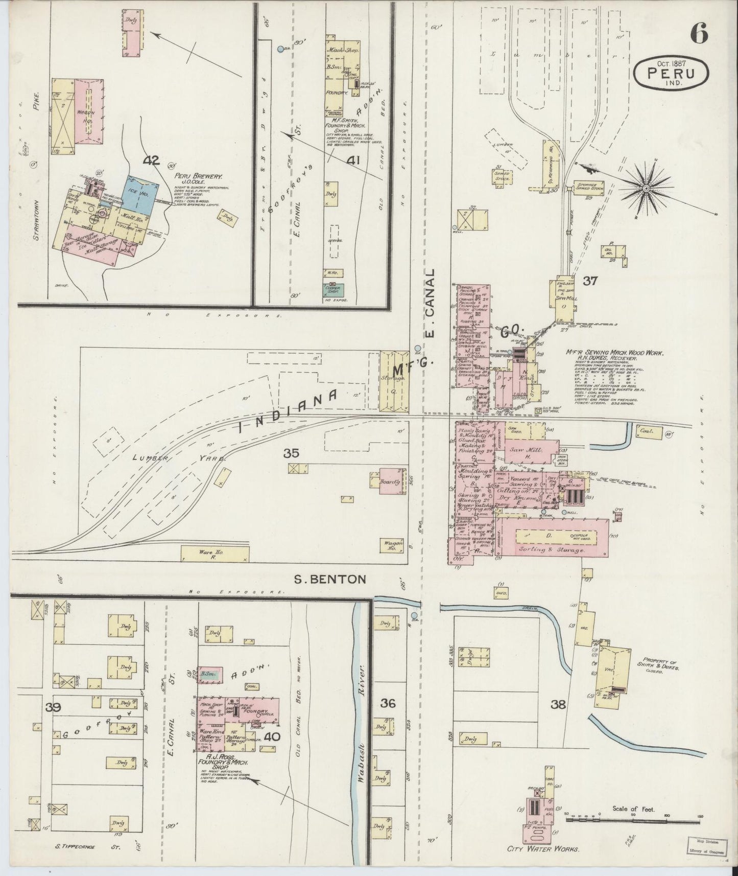 Sanborn Fire Insurance Map from Peru, Miami County, Indiana (1887), Sheet #0006 - Historic Sanborn Fire Insurance Map Print, vintage old map wall art, antique decor, genealogy gift, Indiana Indiana map