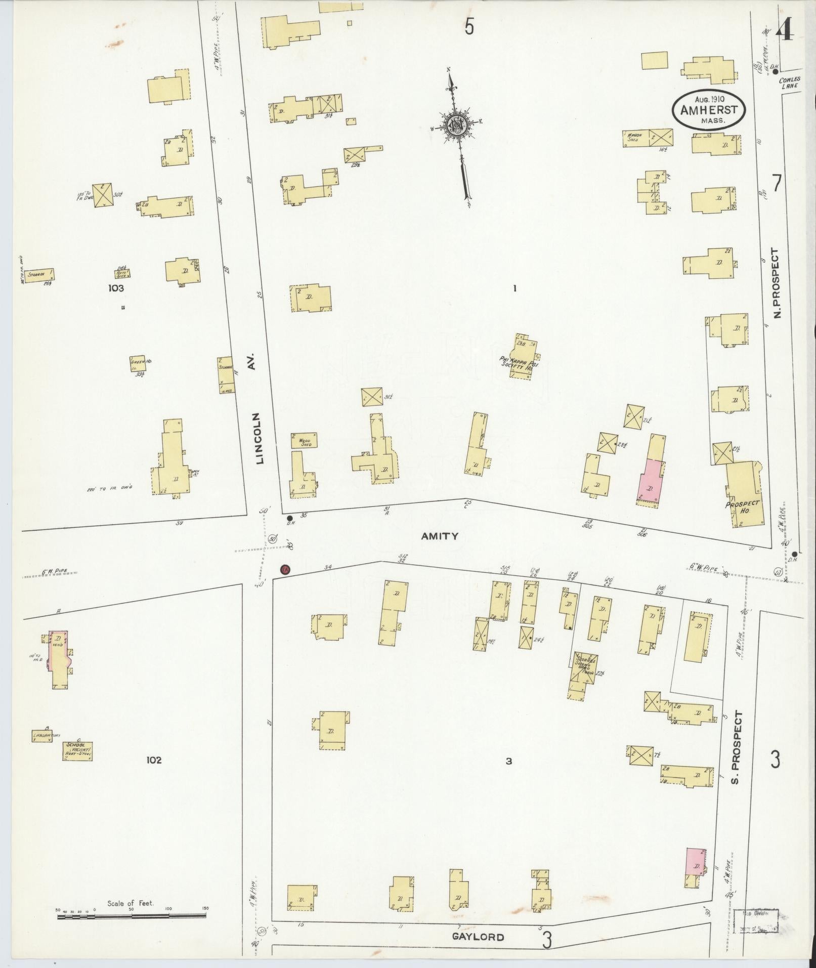 Sanborn Fire Insurance Map from Amherst, Hampshire County, Massachusetts (1910), Sheet #0004 - Complete Map Set gallery image, historic Sanborn map, vintage wall art, Massachusetts Massachusetts