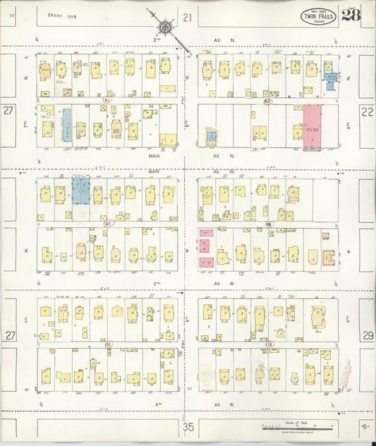 Sanborn Fire Insurance Map from Twin Falls, Twin Falls County, Idaho (1949), Sheet #0028 - Historic Sanborn Fire Insurance Map Print, vintage old map wall art, antique decor, genealogy gift, Falls Idaho map