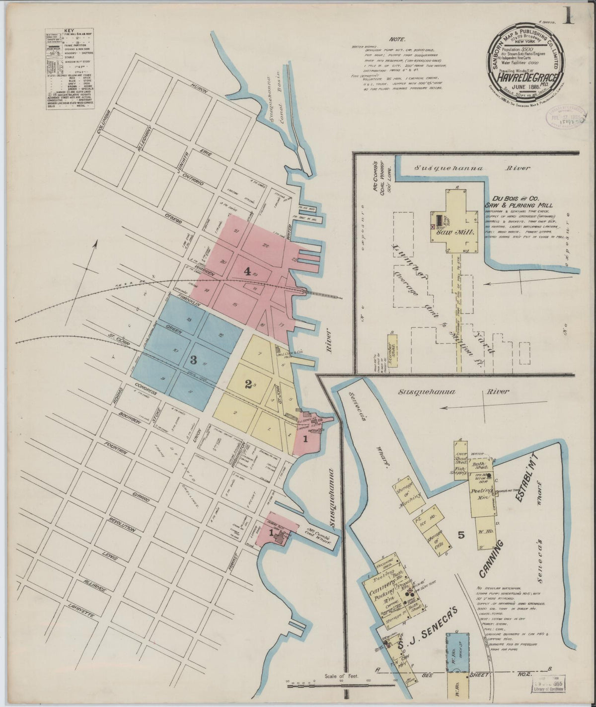 Sanborn Fire Insurance Map from Havre De Grace, Harford County, Maryland (1885), Sheet #0001 - Historic Sanborn Fire Insurance Map Print, vintage old map wall art, antique decor, genealogy gift, Maryland Maryland map
