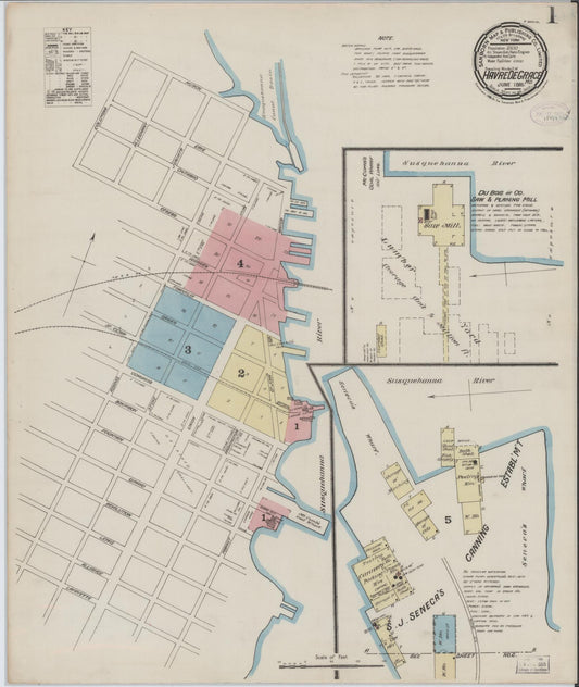 Sanborn Fire Insurance Map from Havre De Grace, Harford County, Maryland (1885), Sheet #0001 - Historic Sanborn Fire Insurance Map Print, vintage old map wall art, antique decor, genealogy gift, Maryland Maryland map
