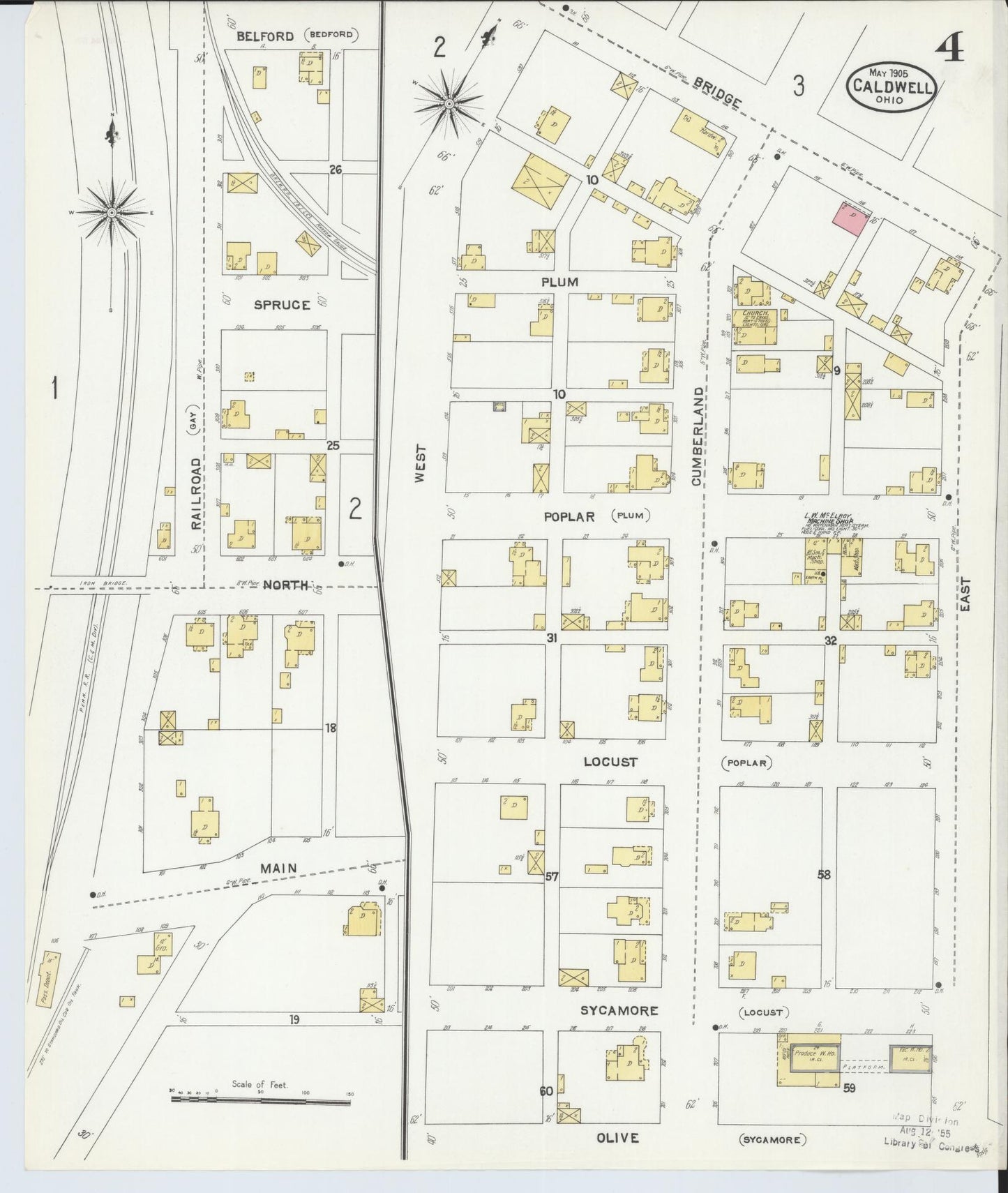 Sanborn Fire Insurance Map from Caldwell, Noble County, Ohio (1905), Sheet #0004 - Historic Sanborn Fire Insurance Map Print, vintage old map wall art, antique decor, genealogy gift, Ohio Ohio map