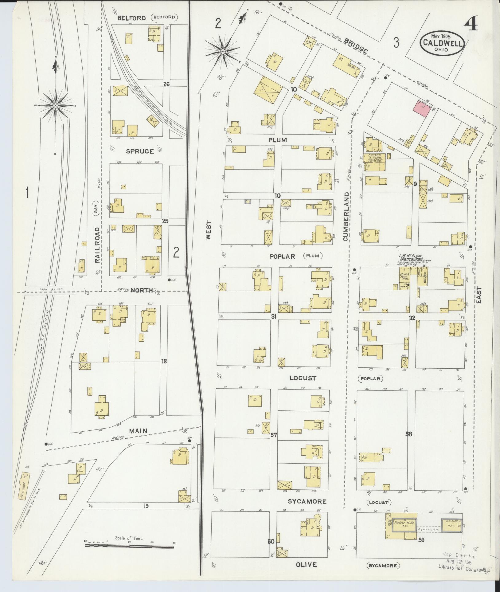 Sanborn Fire Insurance Map from Caldwell, Noble County, Ohio (1905), Sheet #0004 - Historic Sanborn Fire Insurance Map Print, vintage old map wall art, antique decor, genealogy gift, Ohio Ohio map