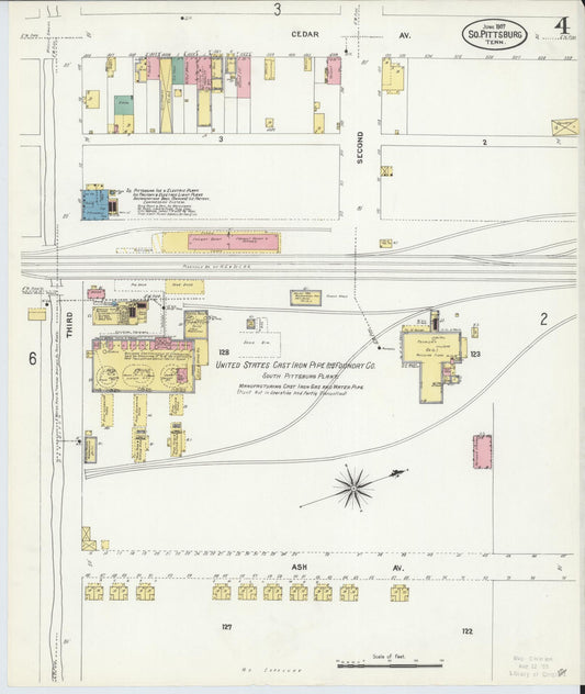 Sanborn Fire Insurance Map from South Pittsburg, Marion County, Tennessee (1907), Sheet #0004 - Historic Sanborn Fire Insurance Map Print, vintage old map wall art, antique decor, genealogy gift, Tennessee Tennessee map