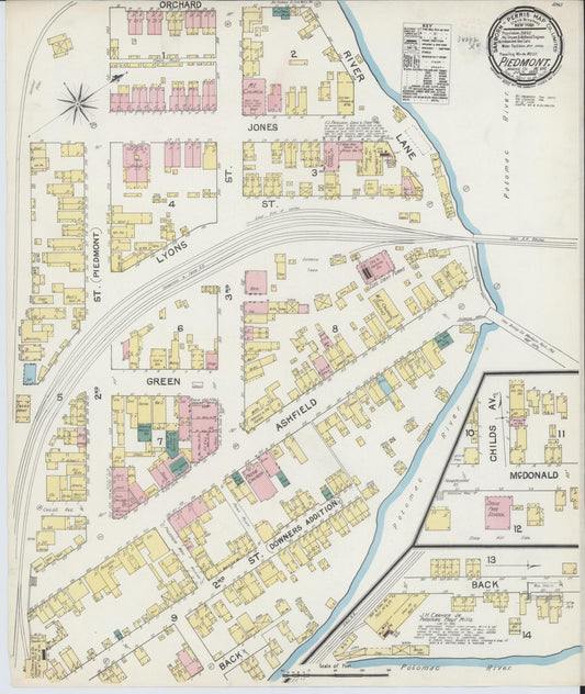 Sanborn Fire Insurance Map from Piedmont, Mineral County, West Virginia (1892), Sheet #0001 - Historic Sanborn Fire Insurance Map Print, vintage old map wall art, antique decor, genealogy gift, West Virginia West Virginia map