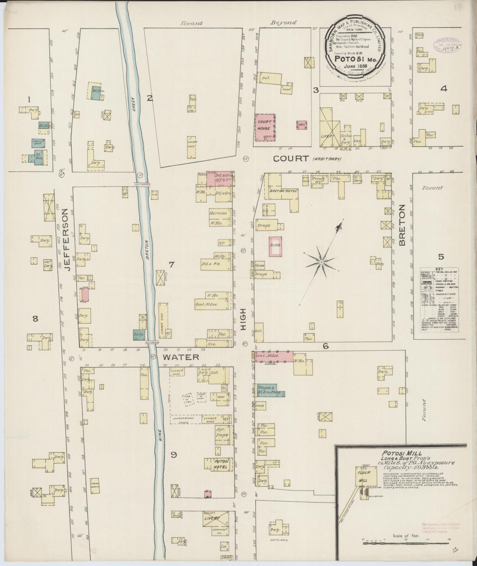 Sanborn Fire Insurance Map from Potosi, Washington County, Missouri (1886), Sheet #0001 - Historic Sanborn Fire Insurance Map Print, vintage old map wall art, antique decor, genealogy gift, Missouri Missouri map