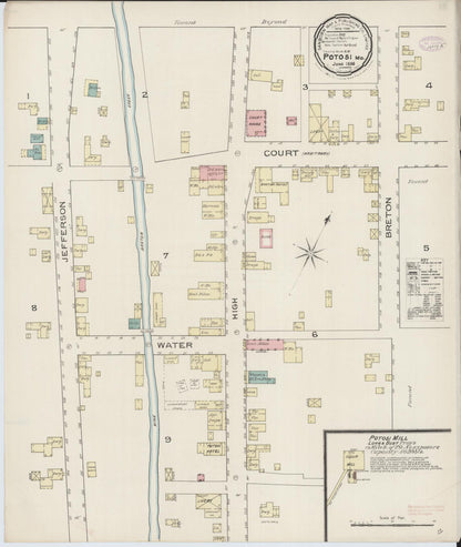 Sanborn Fire Insurance Map from Potosi, Washington County, Missouri (1886), Sheet #0001 - Historic Sanborn Fire Insurance Map Print, vintage old map wall art, antique decor, genealogy gift, Missouri Missouri map