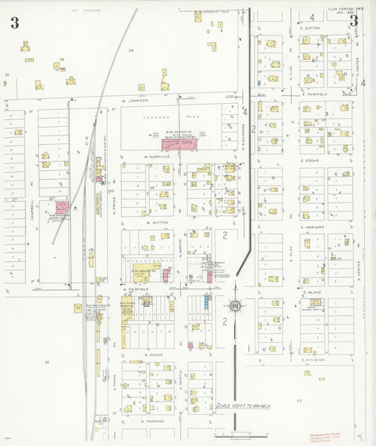 Sanborn Fire Insurance Map from Clay Center, Clay County, Nebraska (1936), Sheet #0003 - Historic Sanborn Fire Insurance Map Print, vintage old map wall art, antique decor, genealogy gift, Nebraska Nebraska map