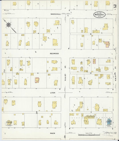Sanborn Fire Insurance Map from Marshall, Lyon County, Minnesota (1909), Sheet #0003 - Complete Map Set gallery image, historic Sanborn map, vintage wall art, Minnesota Minnesota
