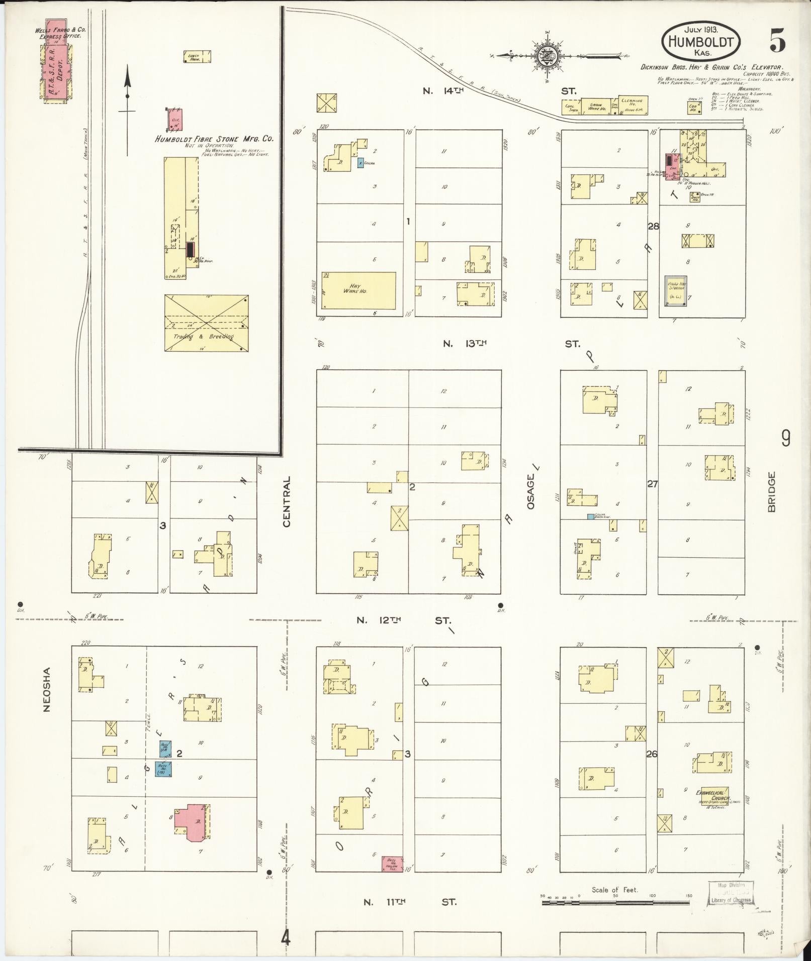 Sanborn Fire Insurance Map from Humboldt, Allen County, Kansas (1913), Sheet #0005 - Complete Map Set gallery image, historic Sanborn map, vintage wall art, Kansas Kansas