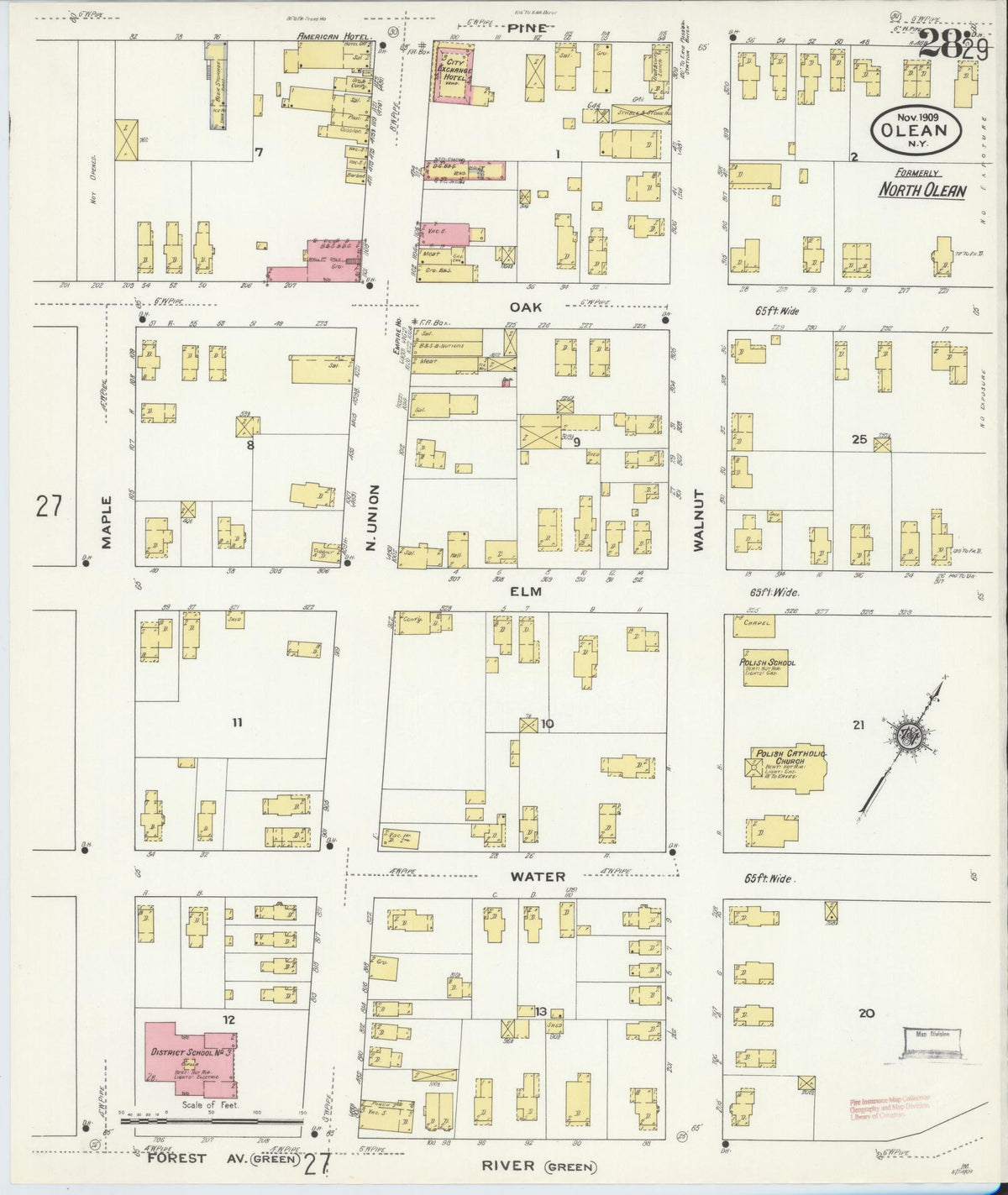 Sanborn Fire Insurance Map from Olean, Cattaraugus County, New York (1909), Sheet #0028 - Complete Map Set gallery image, historic Sanborn map, vintage wall art, New York New York