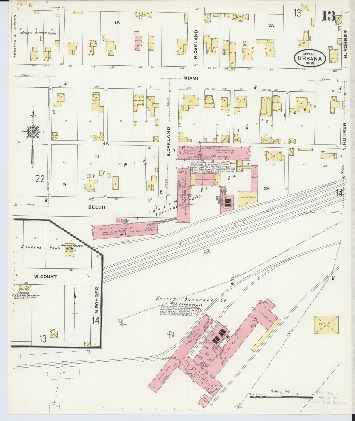 Sanborn Fire Insurance Map from Urbana, Champaign County, Ohio (1910), Sheet #0013 - Historic Sanborn Fire Insurance Map Print, vintage old map wall art, antique decor, genealogy gift, Ohio Ohio map