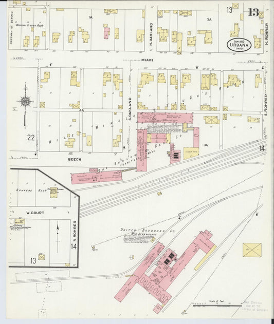 Sanborn Fire Insurance Map from Urbana, Champaign County, Ohio (1910), Sheet #0013 - Historic Sanborn Fire Insurance Map Print, vintage old map wall art, antique decor, genealogy gift, Ohio Ohio map