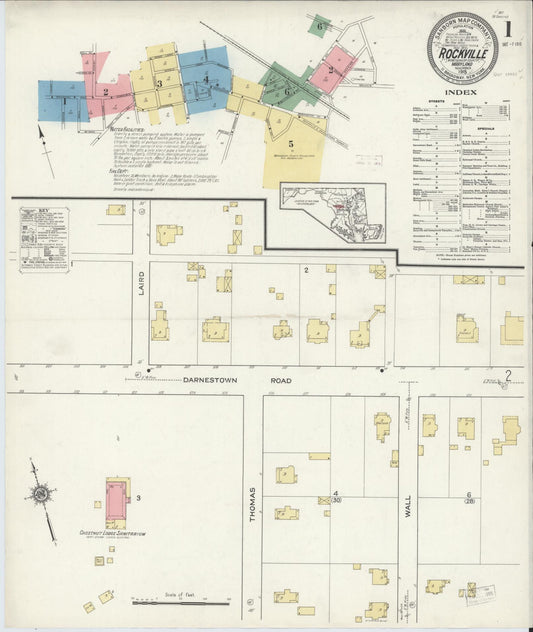 Sanborn Fire Insurance Map from Rockville, Montgomery County, Maryland (1915), Sheet #0001 - Historic Sanborn Fire Insurance Map Print, vintage old map wall art, antique decor, genealogy gift, Maryland Maryland map