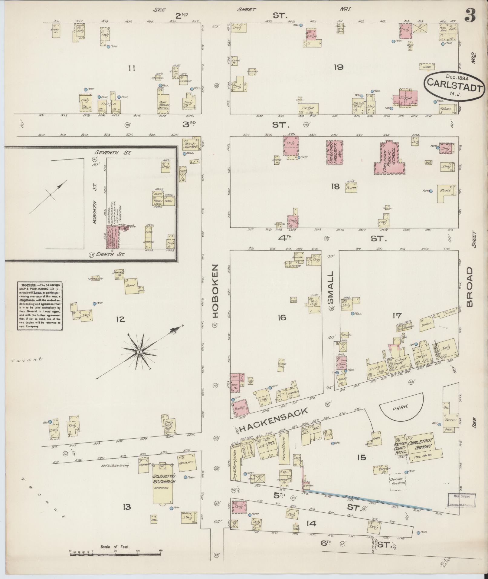 Sanborn Fire Insurance Map from Carlstadt, Bergen County, New Jersey (1884), Sheet #0003 - Complete Map Set gallery image, historic Sanborn map, vintage wall art, New Jersey New Jersey