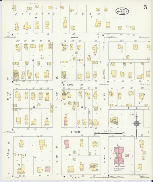 Sanborn Fire Insurance Map from Waseca, Waseca County, Minnesota (1910), Sheet #0005 - Historic Sanborn Fire Insurance Map Print, vintage old map wall art, antique decor, genealogy gift, Minnesota Minnesota map
