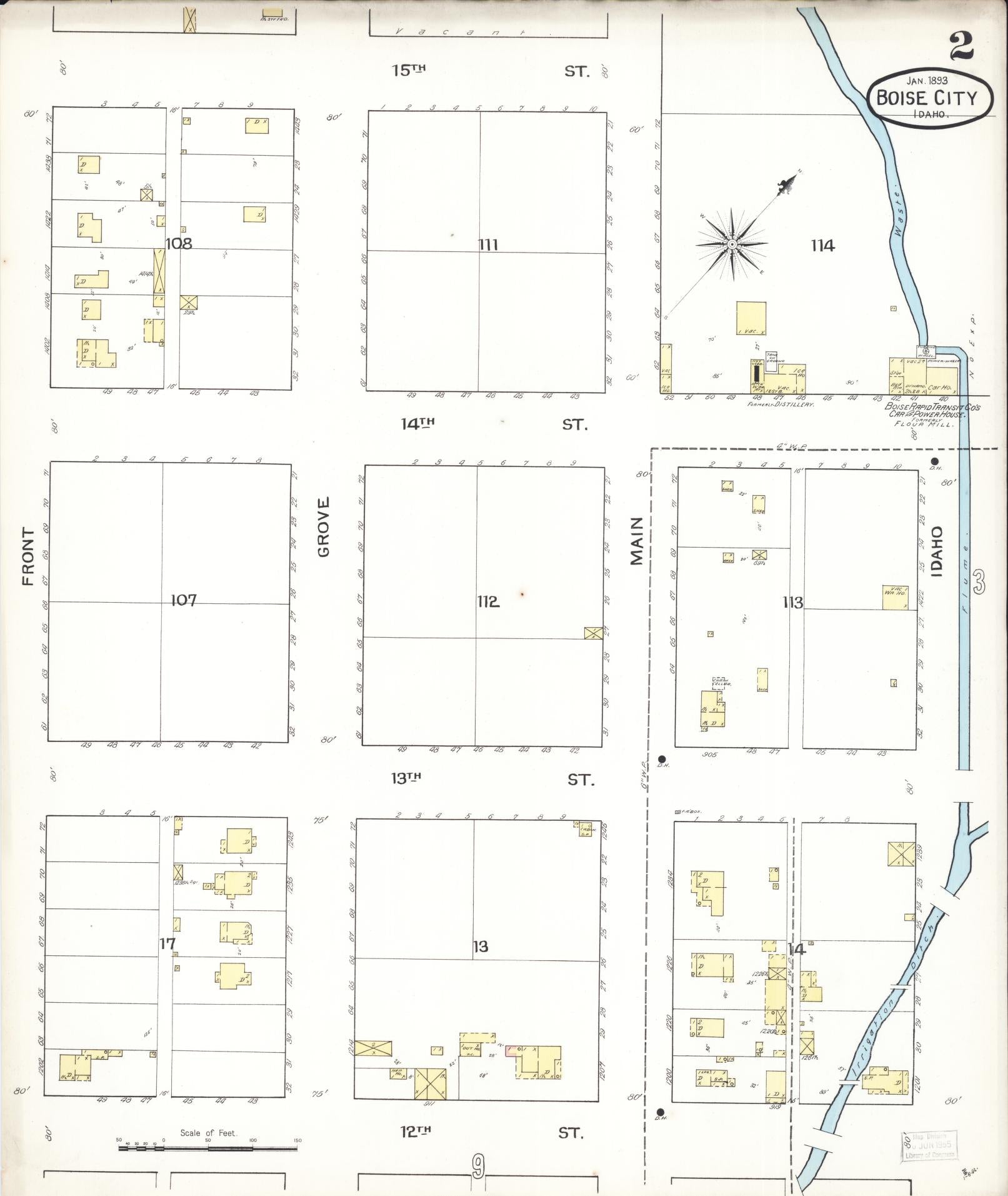 Sanborn Fire Insurance Map from Boise, Ada County, Idaho (1893), Sheet #0002 - Historic Sanborn Fire Insurance Map Print, vintage old map wall art, antique decor, genealogy gift, Idaho Idaho map