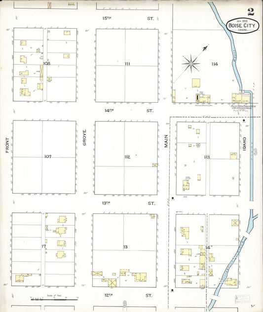 Sanborn Fire Insurance Map from Boise, Ada County, Idaho (1893), Sheet #0002 - Historic Sanborn Fire Insurance Map Print, vintage old map wall art, antique decor, genealogy gift, Idaho Idaho map
