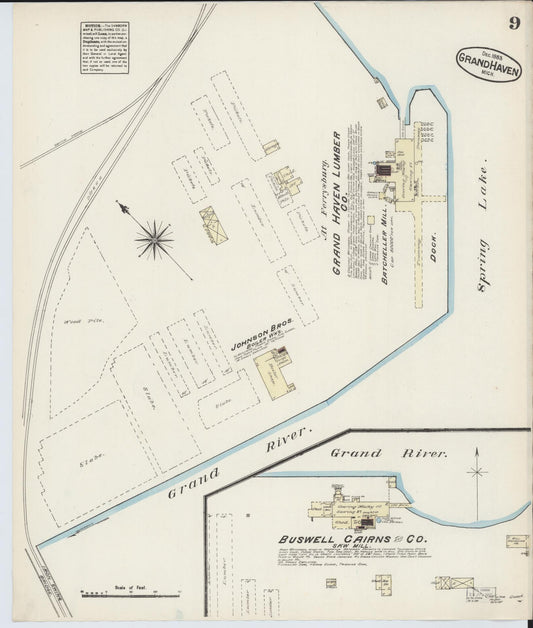 Sanborn Fire Insurance Map from Grand Haven, Ottawa County, Michigan (1883), Sheet #0009 - Historic Sanborn Fire Insurance Map Print, vintage old map wall art, antique decor, genealogy gift, Michigan Michigan map