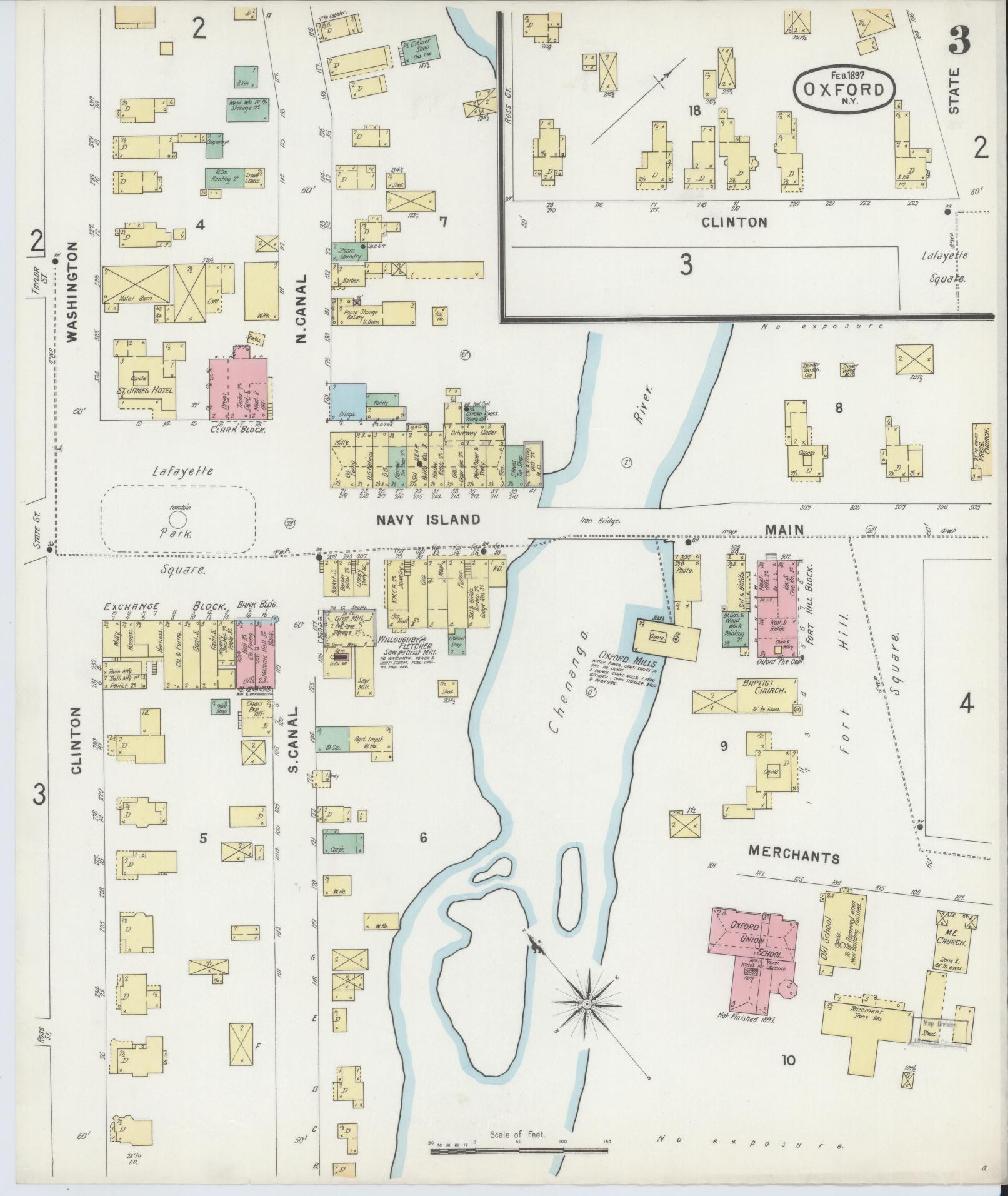 Sanborn Fire Insurance Map from Oxford, Chenango County, New York (1897), Sheet #0003 - Complete Map Set gallery image, historic Sanborn map, vintage wall art, New York New York