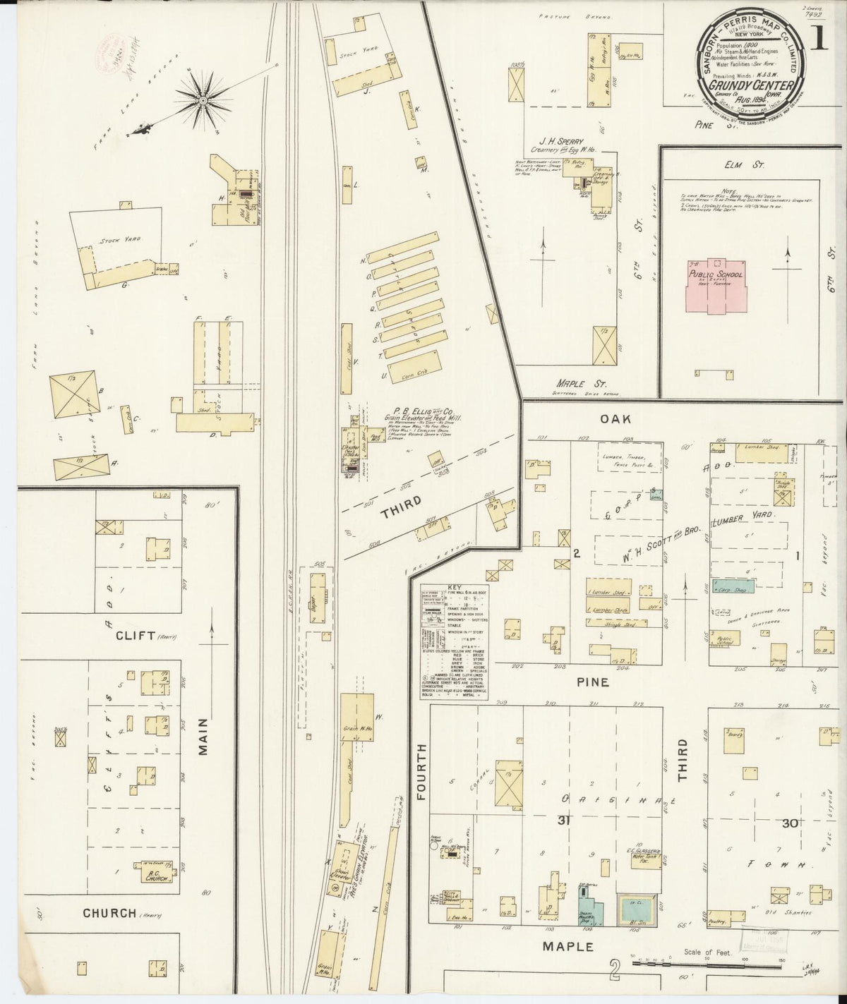 Sanborn Fire Insurance Map from Grundy Center, Grundy County, Iowa (1894), Sheet #0001 - Historic Sanborn Fire Insurance Map Print