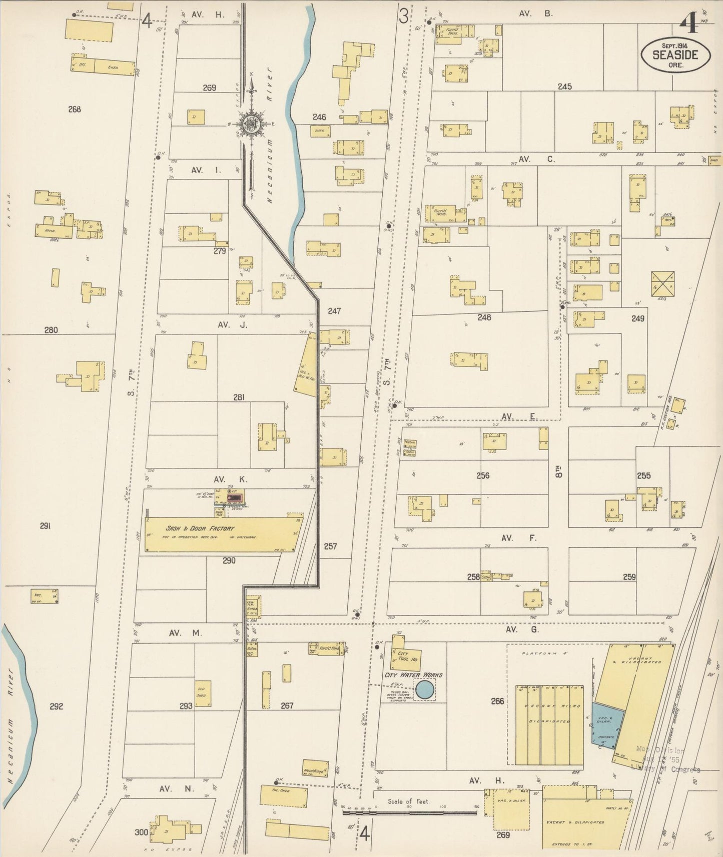 Sanborn Fire Insurance Map from Seaside, Clatsop County, Oregon (1914), Sheet #0004 - Complete Map Set gallery image, historic Sanborn map, vintage wall art, Oregon Oregon