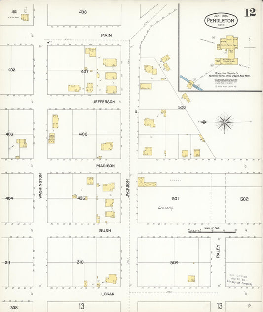 Sanborn Fire Insurance Map from Pendleton, Umatilla County, Oregon (1896), Sheet #0012 - Historic Sanborn Fire Insurance Map Print, vintage old map wall art, antique decor, genealogy gift, Oregon Oregon map