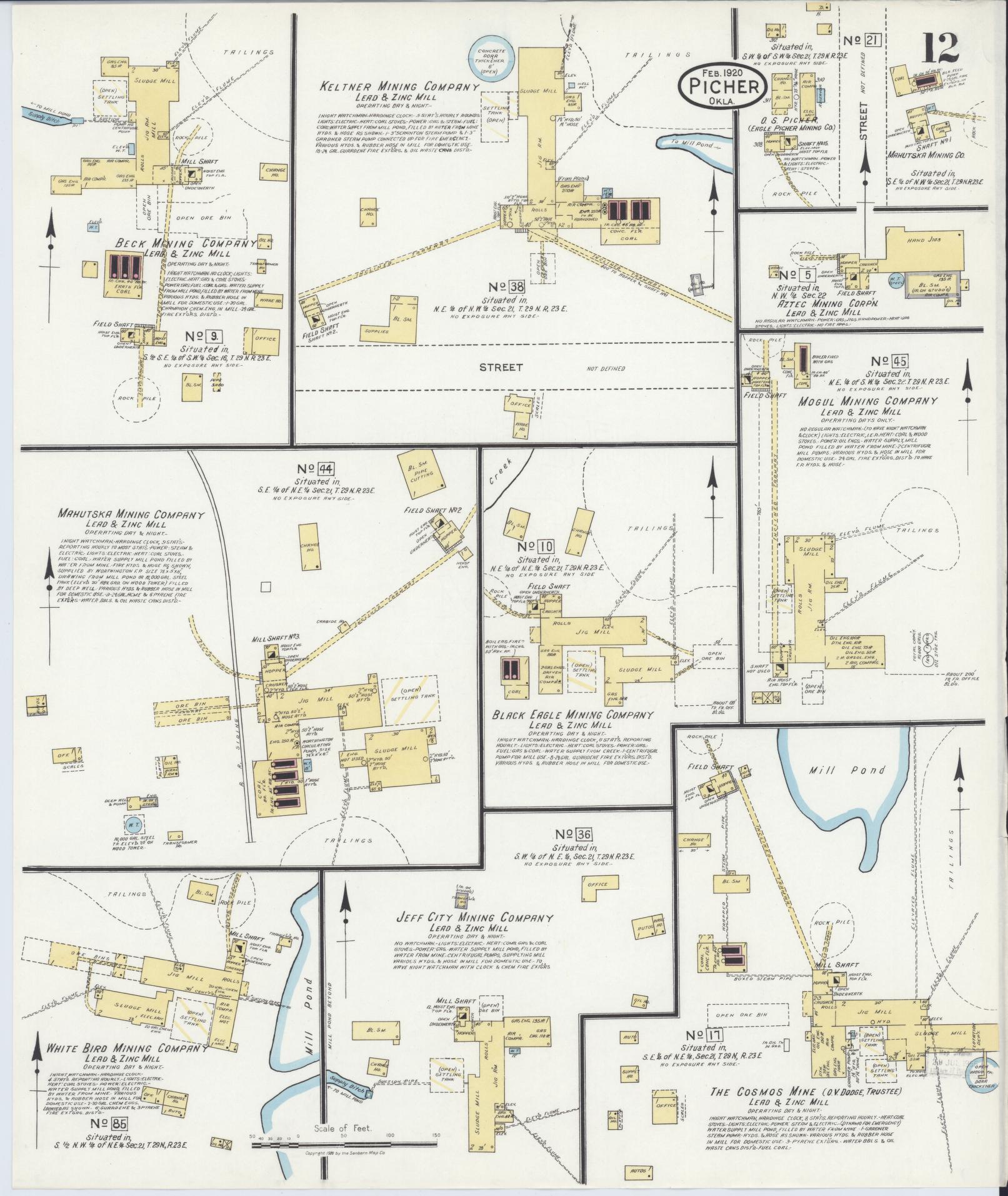 Sanborn Fire Insurance Map from Picher, Ottawa County, Oklahoma (1920), Sheet #0012 - Complete Map Set gallery image, historic Sanborn map, vintage wall art, Oklahoma Oklahoma