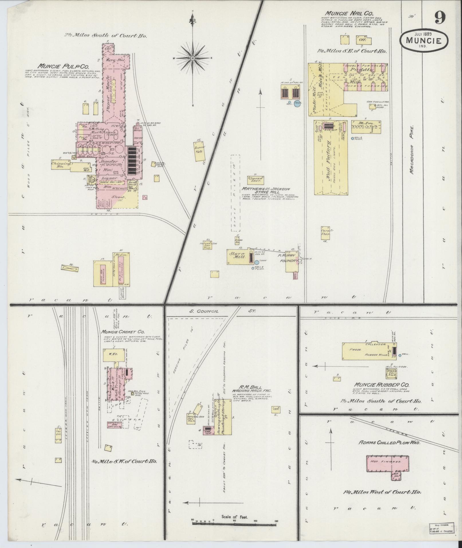 Sanborn Fire Insurance Map from Muncie, Delaware County, Indiana (1889), Sheet #0009 - Complete Map Set gallery image, historic Sanborn map, vintage wall art, Muncie Delaware