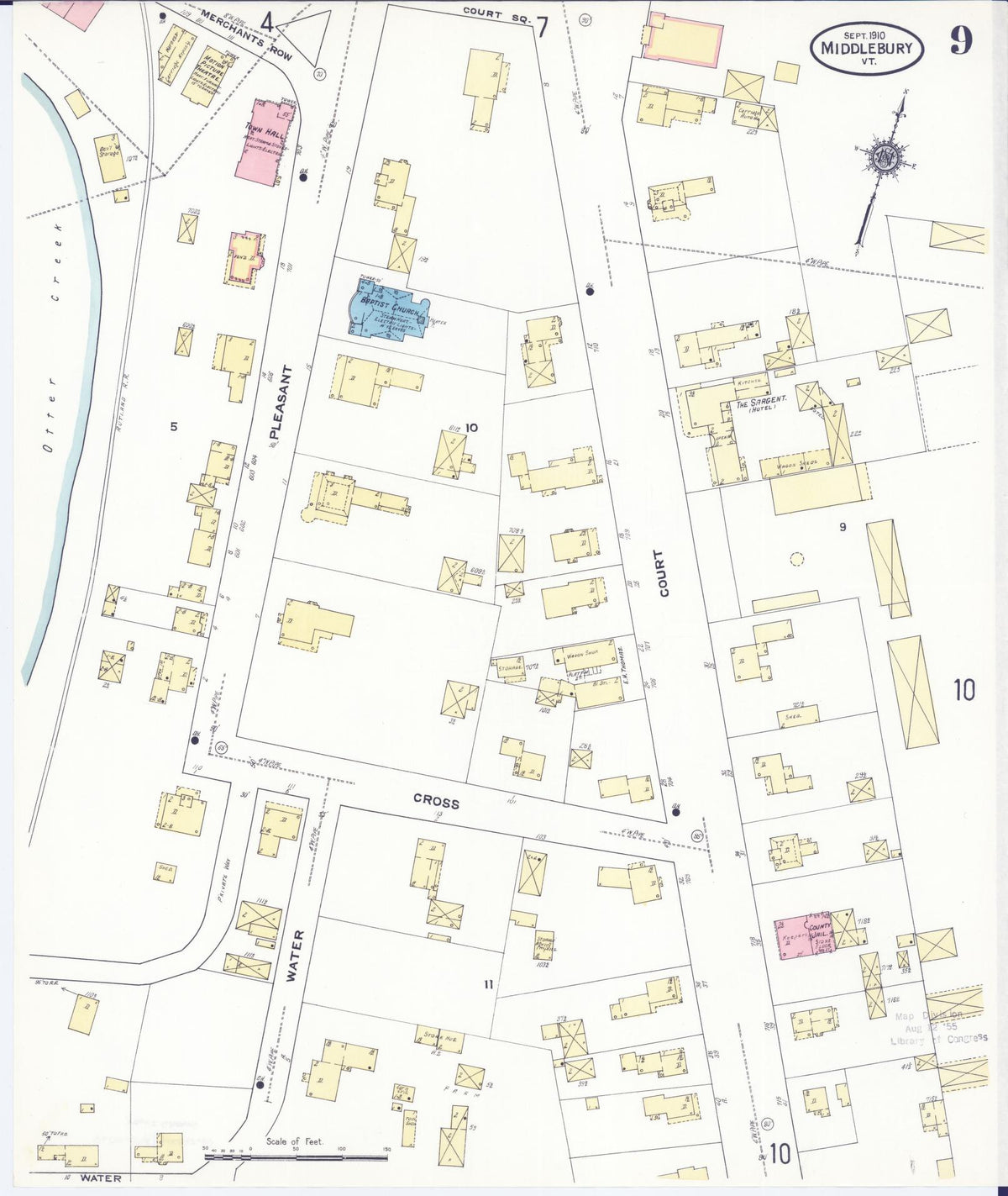 Sanborn Fire Insurance Map from Middlebury, Addison County, Vermont (1910), Sheet #0009 - Complete Map Set gallery image, historic Sanborn map, vintage wall art, Vermont Vermont