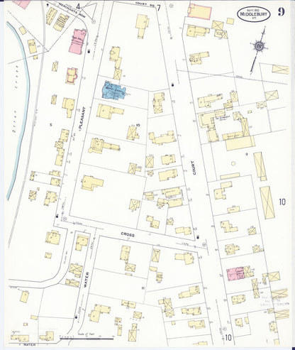 Sanborn Fire Insurance Map from Middlebury, Addison County, Vermont (1910), Sheet #0009 - Complete Map Set gallery image, historic Sanborn map, vintage wall art, Vermont Vermont