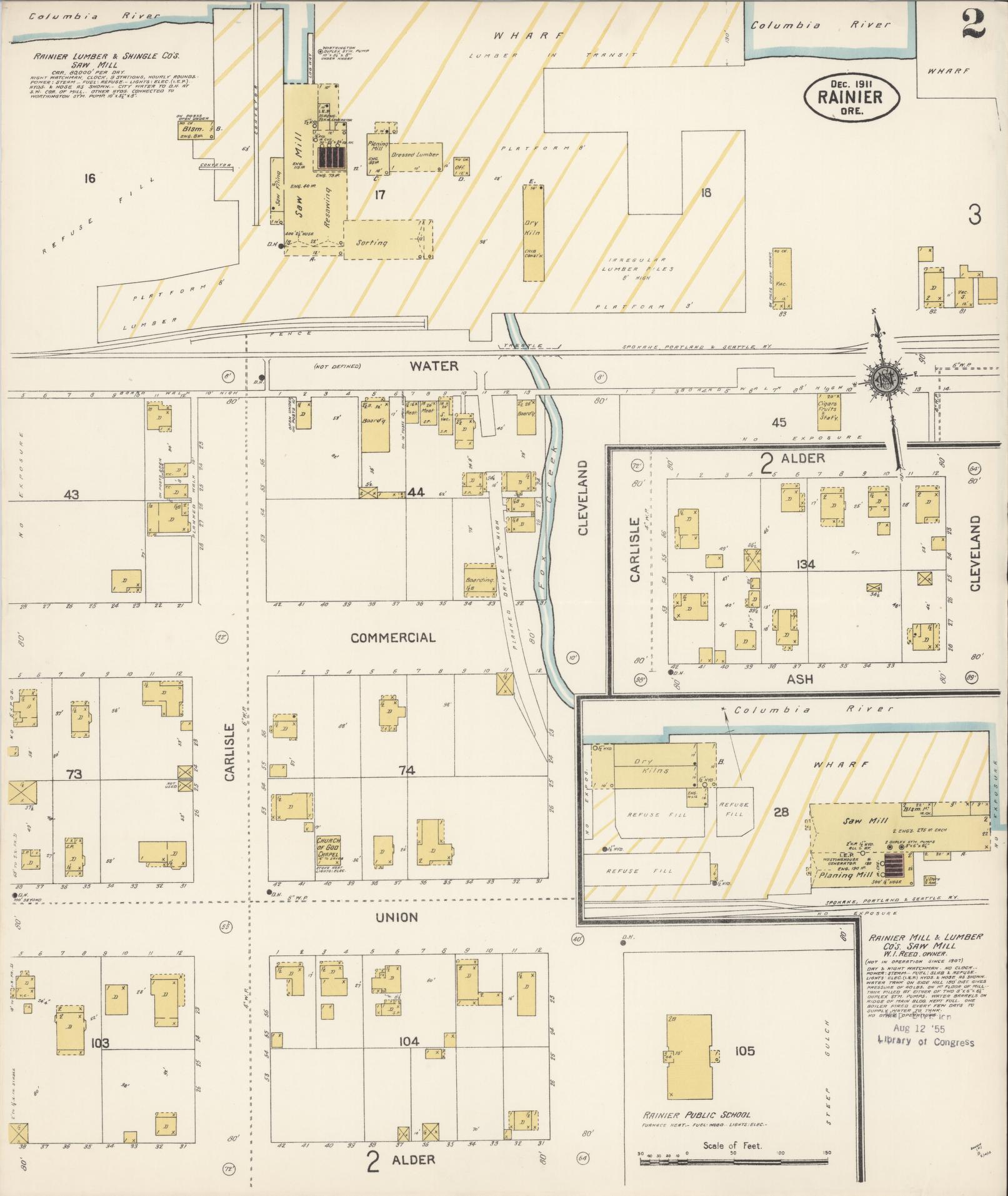 Sanborn Fire Insurance Map from Rainier, Columbia County, Oregon (1911), Sheet #0002 - Complete Map Set gallery image, historic Sanborn map, vintage wall art, Oregon Oregon