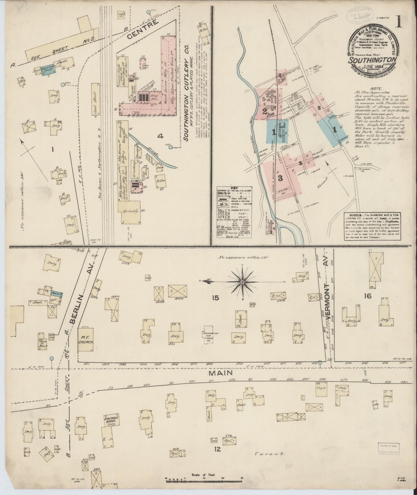 Sanborn Fire Insurance Map from Southington, Hartford County, Connecticut (1884), Sheet #0001 - Complete Map Set gallery image, historic Sanborn map, vintage wall art, Connecticut Connecticut
