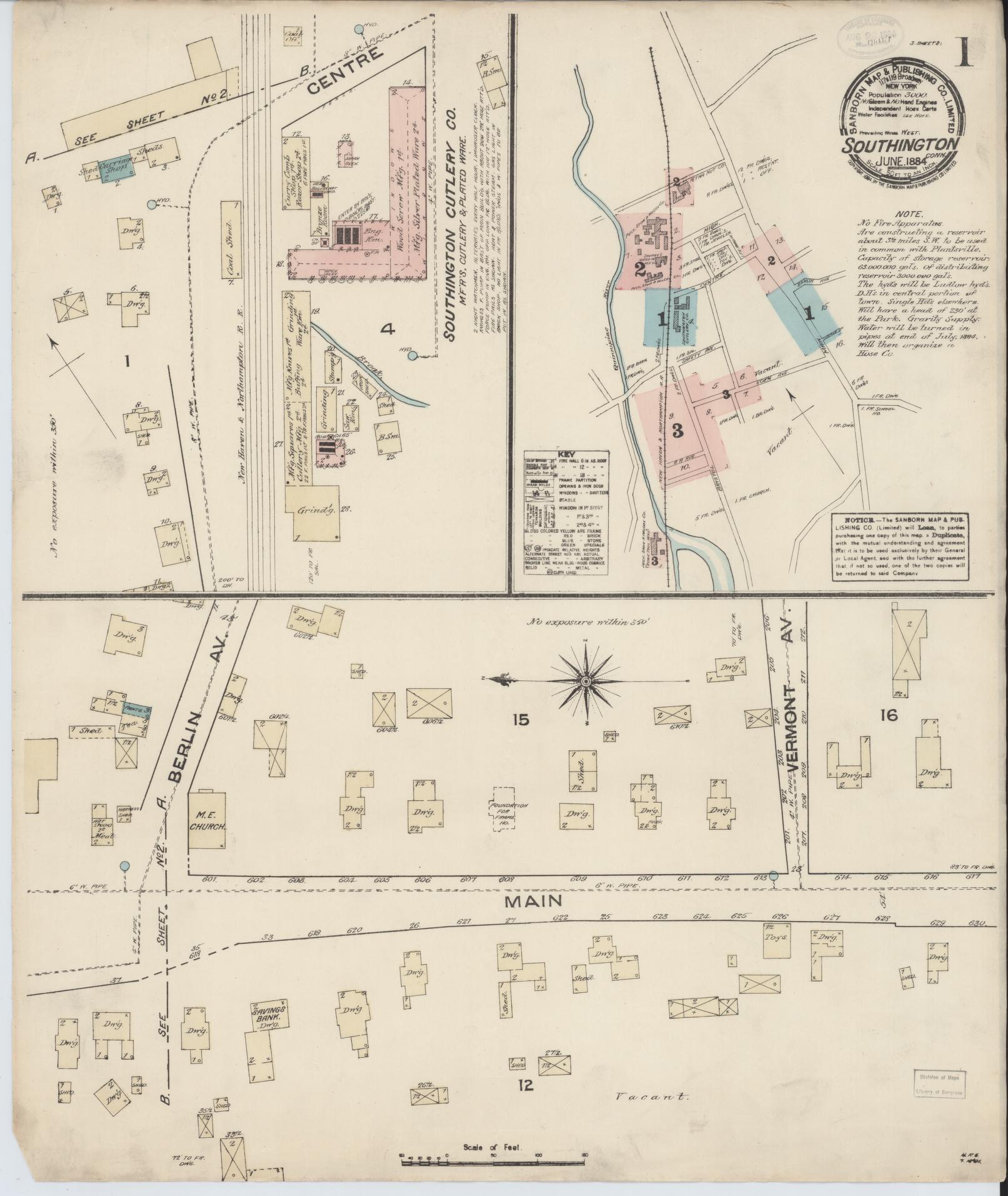Sanborn Fire Insurance Map from Southington, Hartford County, Connecticut (1884), Sheet #0001 - Complete Map Set gallery image, historic Sanborn map, vintage wall art, Connecticut Connecticut