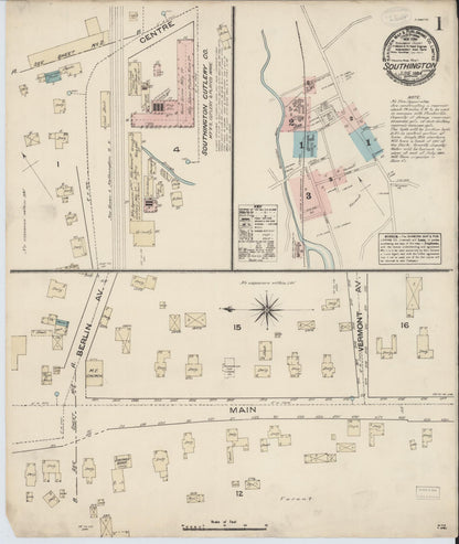 Sanborn Fire Insurance Map from Southington, Hartford County, Connecticut (1884), Sheet #0001 - Complete Map Set gallery image, historic Sanborn map, vintage wall art, Connecticut Connecticut