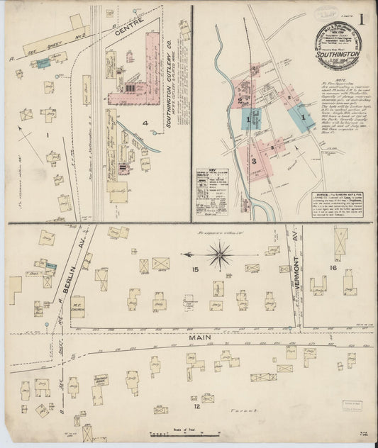 Sanborn Fire Insurance Map from Southington, Hartford County, Connecticut (1884), Sheet #0001 - Complete Map Set gallery image, historic Sanborn map, vintage wall art, Connecticut Connecticut