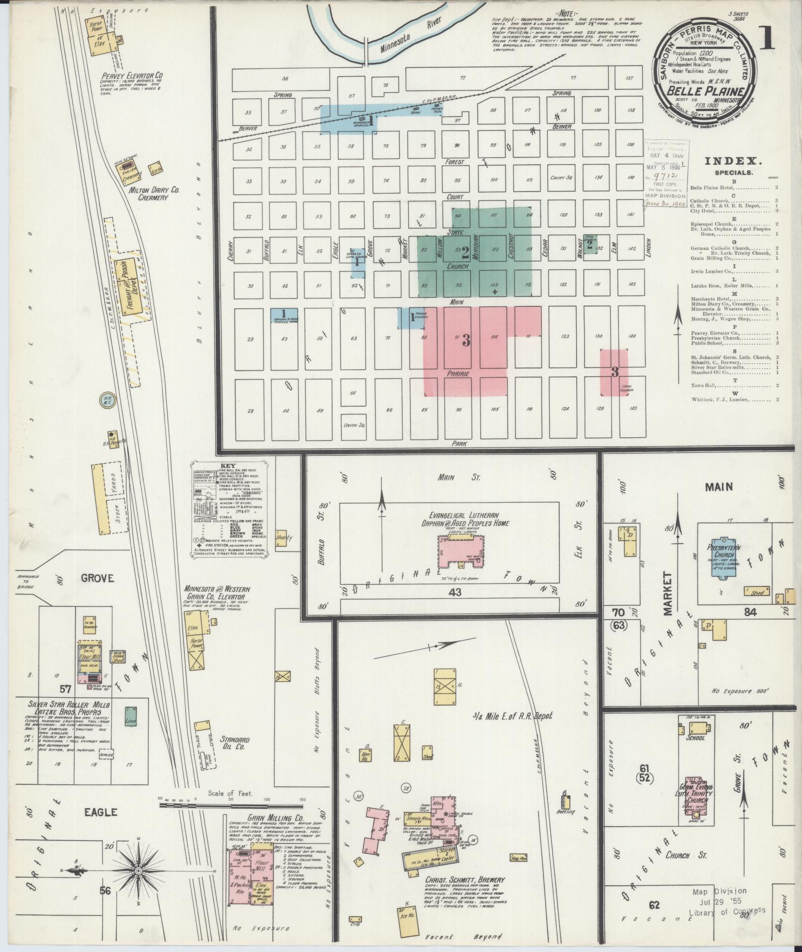 Sanborn Fire Insurance Map from Belle Plaine, Scott County, Minnesota (1900), Sheet #0001 - Historic Sanborn Fire Insurance Map Print, vintage old map wall art, antique decor, genealogy gift, Minnesota Minnesota map