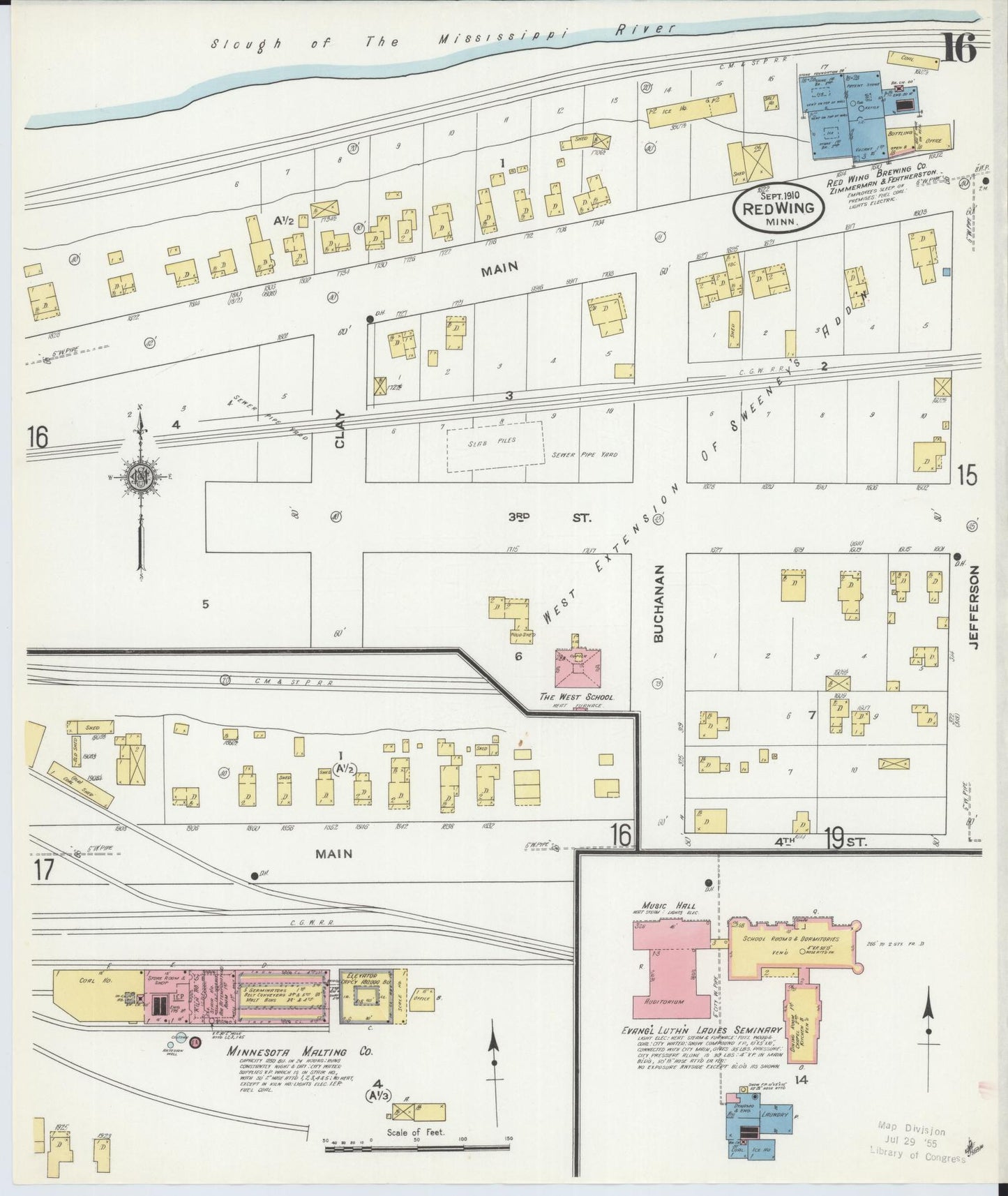 Sanborn Fire Insurance Map from Red Wing, Goodhue County, Minnesota (1910), Sheet #0016 - Complete Map Set gallery image, historic Sanborn map, vintage wall art, Minnesota Minnesota
