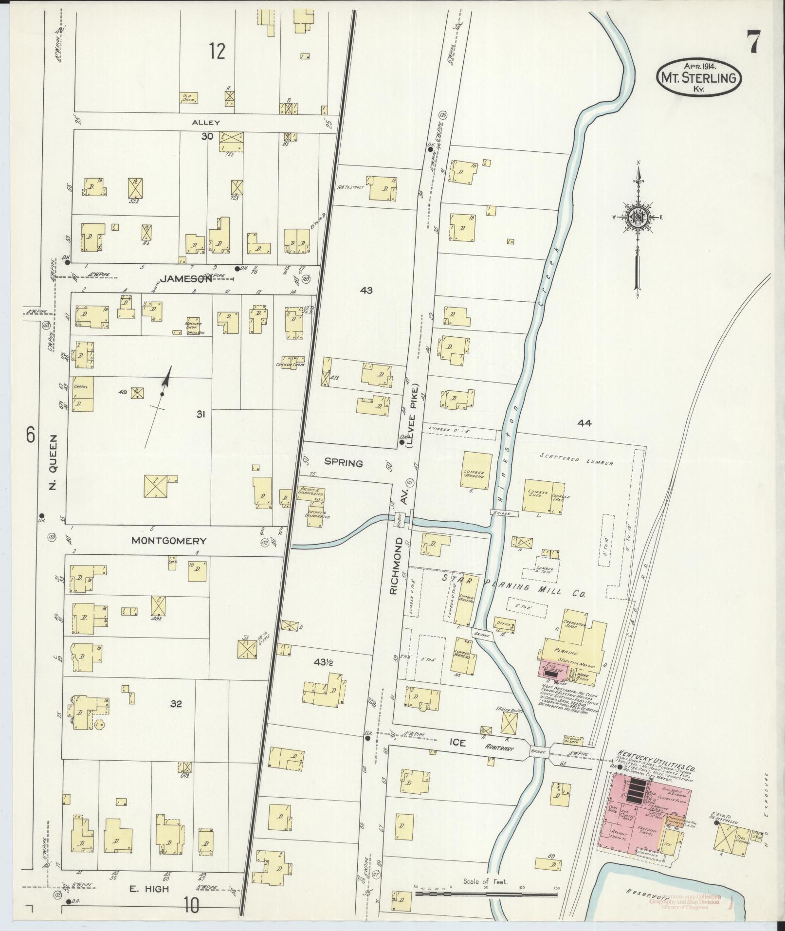 Sanborn Fire Insurance Map from Mount Sterling, Montgomery County, Kentucky (1914), Sheet #0007 - Complete Map Set gallery image, historic Sanborn map, vintage wall art, Kentucky Kentucky
